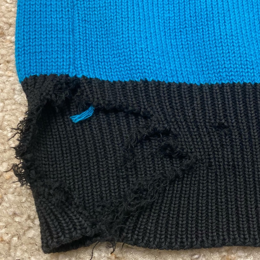 Vintage 80’s Striped Geometric Sweater Black Blue Retro Men’s Large FLAWED - Picture 4 of 7